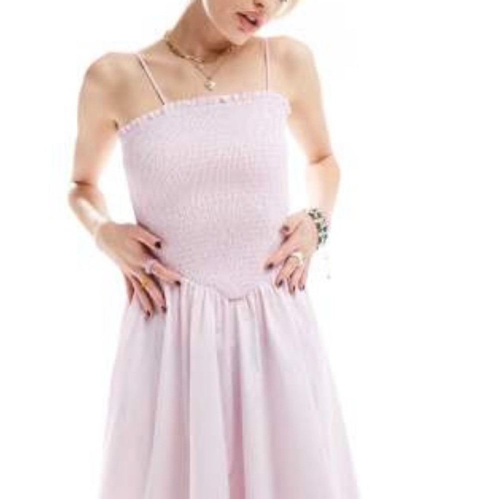 Glamorous shirred bust midi volume dress in baby pink